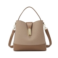Borsa a secchiello patchwork marrone in tela con chiusura in metallo dorato - Cachi