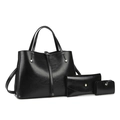 Three-piece black glossy tote bag set including a large handbag, clutch, and card holder - Three-Piece Set / Black