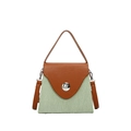 Chic two-tone bucket bag with green pleated fabric and brown leather handle - Green