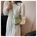 Detail of mint green crocodile pattern mini bag with gold chain and flower ornament - Green