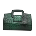Dark green faux crocodile leather tote bag with unique square cut-out handles - Dark Green