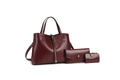 Dreiteiliges burgunderrotes Kunstleder-Handtaschen-Set mit Tote, Tasche und Anhänger - 3-teiliges Set / Burgunderrot