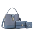 Three-piece set of blue bucket bag, long wallet and coin purse with gold hardware - Handbag Wallet Cardholder / Blue