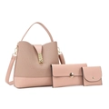 Three-piece set of dusty pink bucket bag with crossbody strap and small pouches - Handbag Wallet Cardholder / Pink