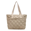 Beige quilted tote bag with diamond pattern and stylish wide fabric handles - Off White