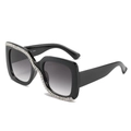 Square black sunglasses with gradient lenses and hand-set sparkling rhinestones - Black Frame Double Gray Lens