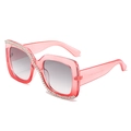 Pink oversized square sunglasses featuring sparkling rhinestone accents and gradient grey lenses - Pink Frame Gradient Grey Lens