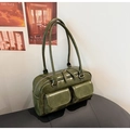 Borsa a mano retrò verde scuro in ecopelle con finitura cerata e doppi manici - Verde