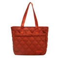 Quilted orange tote bag with diamond stitching and durable fabric shoulder straps - Orange