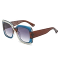 Square rhinestone sunglasses with blue and brown glitter frame and gradient lenses - Blue Tea Frame Double Grey Lens