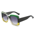 Sparkly rhinestone oversized sunglasses with multicolor frame and purple gradient lenses - Green Black Yellow Frame Double Grey Lens