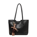 Grand sac cabas noir vintage de style français avec bandoulière et pendentif lapin - Sans Pendentif / Noir