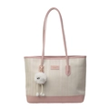 Bolso tote rosa y blanco con textura ondulada y lindo colgante de peluche suave - Blanco Rosa