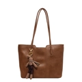 Grand sac cabas vintage marron en cuir mat avec un pendentif lapin en peluche mignon - Sans Pendentif / Marron