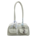 Borsa a spalla beige di grande capacità con nastri in stile balletcore e ciondoli - Senza Ciondolo / Verde