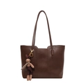 Sac cabas marron foncé en similicuir texturé vintage avec breloque lapin en peluche - Sans Pendentif / Marron
