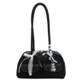 Borsa a spalla in PU nero con nastri in pizzo bianco e pendente a cuore - Senza Ciondolo / Nero