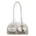 Borsa a tracolla bianco crema in pelle PU a grana con fiocco in pizzo blu - Senza Ciondolo / Bianco