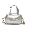 Mini borsa a tracolla argento metallizzato con fiocco e tracolla regolabile - Argento