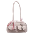 Borsa a spalla rosa chiaro con pizzo, nastri e ciondolo a cuore, stile capiente - Senza Ciondolo / Rosa