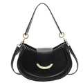 Minimalist black lychee leather crescent saddle bag with gold metal buckle - Black
