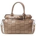 Handwoven beige underarm bag with large check pattern and adjustable shoulder strap - Khaki