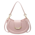 Pink pebbled leather half-moon saddle bag with golden metal buckle decoration - Pink