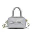 Mini crossbody bag with bow detail in light grey faux leather and gold hardware - Light Blue