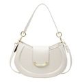 Chic white saddle bag with lychee texture and crescent golden metal buckle - Off White