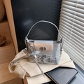 Mini borsa a cilindro metallizzata argento retrò con finitura a specchio e fiocco - Argento