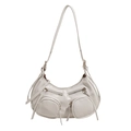 Borsa a tracolla a mezzaluna bianco sporco stile punk con tasche multiple in ecopelle - Bianco Sporco
