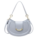 Light blue lychee leather half moon shoulder bag with golden metal hardware detail - Blue