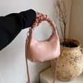 Sac demi-lune rose avec anse plissée style nuage et bandoulière réglable pratique - Sans Pendentif / Rose