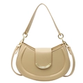Minimalist beige pebble leather saddle bag with crescent gold buckle and wide strap - Yellow