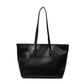 Grande borsa tote nera minimalista in pelle PU con manici lunghi per l'ufficio - Nero
