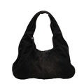 Retro patchwork denim hobo bag for women with black washed fabric and shoulder strap - Black