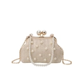 Elegante gewebte Perlen-Handtasche mit Metallrahmenverschluss und goldener Kette für Partys - Gebrochenes Weiß