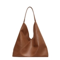 Borsa tote minimalista in pelle PU marrone con trama litchi e grande capacità interna - Marrone