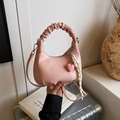 Pink crescent shoulder bag with ruched handle, heart charm and floral scarf detail - With Pendant / Pink