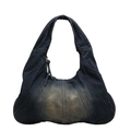 Retro patchwork denim hobo bag in dark indigo with vintage washed finish and wide strap - Blue