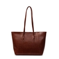 Grande borsa tote classica in pelle marrone con tracolla dal design retrò minimalista - Marrone