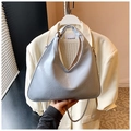 Blue pleated leather hobo bag with polished metal bead detail and silver chain strap - Light Blue