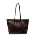 Grande borsa tote marrone scuro minimalista con finitura lucida effetto marmo - Marrone