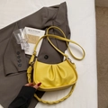 Yellow pleated cloud-shaped crescent shoulder bag with litchi texture finish - Yellow