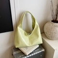 Minimalist light green tote bag with pleated texture and glossy finish for women - Green
