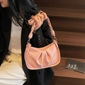 Pink pleated underarm bag in lychee texture PU leather with woven handle for women - Pink