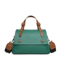 Borsa a mano verde con trama litchi manico in pelle marrone e tracolla larga - Verde