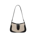Vintage underarm bag with black leather and beige canvas patchwork with silver buckle - Black
