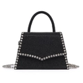 Elegant black rhinestone trapezoid handbag with silver gem border and beaded chain - Black