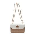 Elegante borsa a catena con fibbia a gatto in pelle bianca e glitter dorati - Cachi